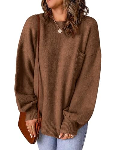 Libsorge Women's Oversized Crewneck Pocket Pullover Sweater