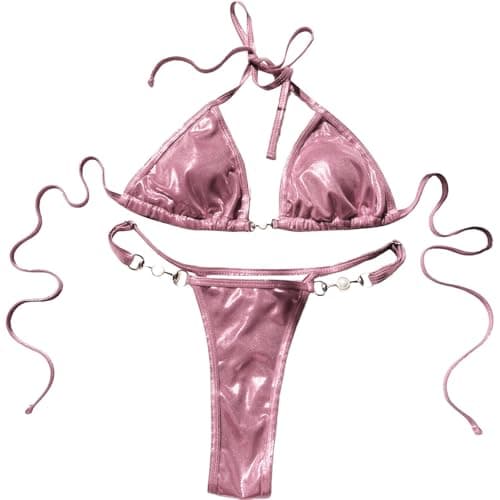 Plus Size Women's Sparkle Tie-Thong High-Waisted Swimwear