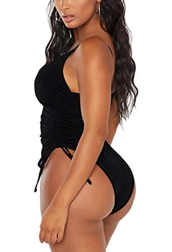 HAPCOPE Women's Cheeky High Cut Ruched One Piece Swimsuit