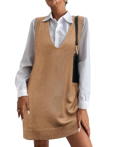 HOTOUCH Women's Oversized V-Neck Sweater Vest with Pockets