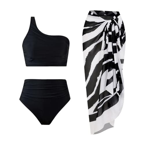 Cethrio Plus Size Vintage Printed Bodystyle Swimwear with Sarong Wrap Skirt