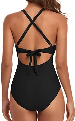Eomenie Women's High-Waisted Cutout One-Piece Swimsuit with Tummy Control