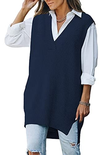 Viottiset Women's Oversized V-Neck Knit Sweater Vest