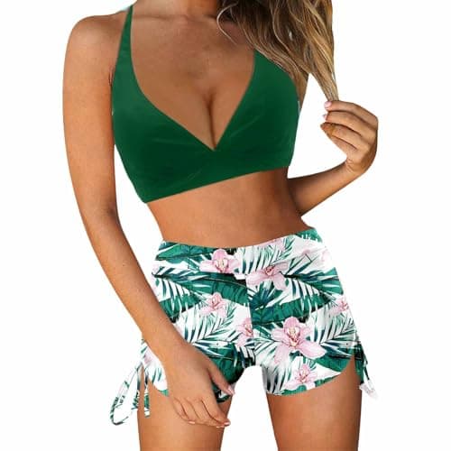 Cethrio Vintage Printed Plus Size Tankini and Boyshorts