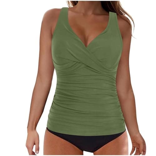 Cethrio Women's Modest Ruched Tankini Swimsuits