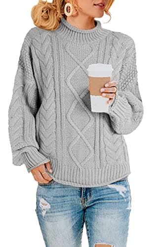 Saodimallsu Womens Oversized Batwing Turtleneck Knit Sweater