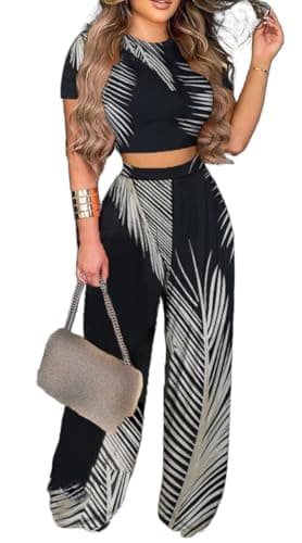 BFFBABY Women's Short Sleeve Crop Top & High Waist Wide Leg Long Pant Set