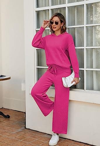 Women's Hot Pink Hoodie and Wide Leg Pants Lounge Set
