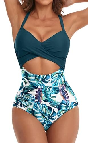 Eomenie Women's High-Waisted Cutout One-Piece Swimsuit with Tummy Control