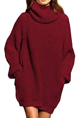 Pink Queen Women's Oversize Turtleneck Long Pullover Sweater Dress