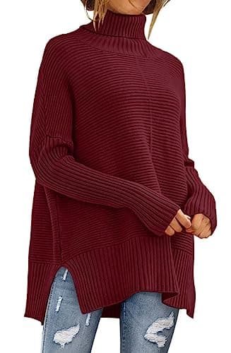 ANRABESS Women's Oversized Turtleneck Batwing Sleeve Knit Tunic Sweater 2024 Trend