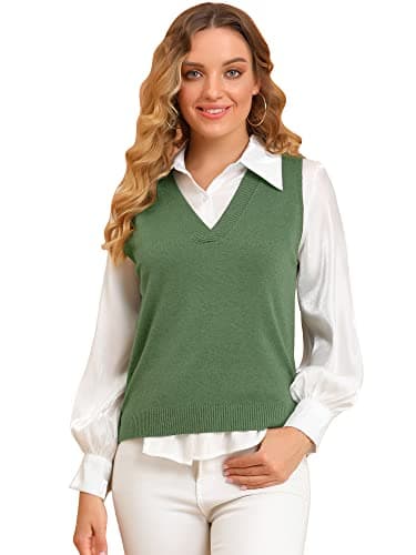 Women's V Neck Sleeveless Knit Pullover Vest Top