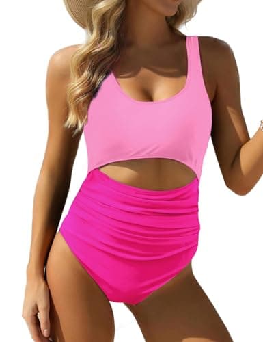 VIMPUNEC High-Waisted Tummy Control One-Piece Swimsuit Cut Out Design
