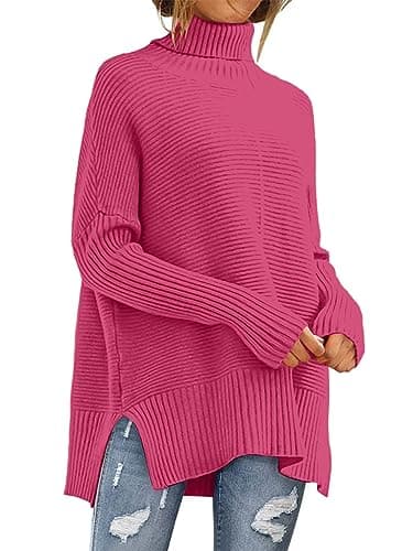 ANRABESS Women's Oversized Turtleneck Batwing Sleeve Knit Tunic Sweater 2024 Trend