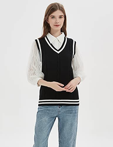 Gihuo Women's V-Neck Knitted School Uniform Tops