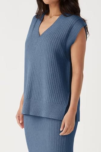 Womens V Neck Spring Summer Casual Loose Fit Ribbed Knit Sweater Vest