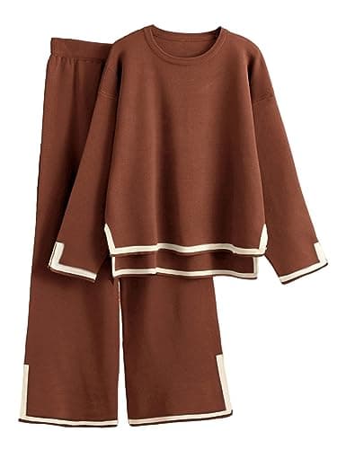 Tanming Women's Long Sleeve Knit Sweater & Wide Leg Pants Lounge Set