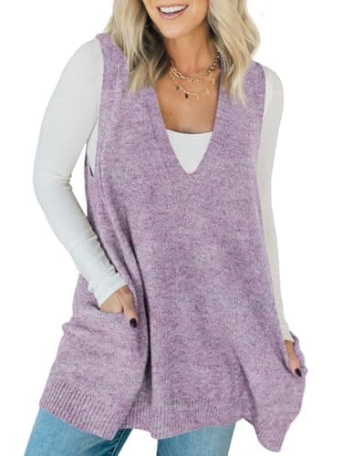 Saodimallsu Women's V-Neck Loose Knit A-Line Flattering Sleeveless Sweater Vest with Pockets