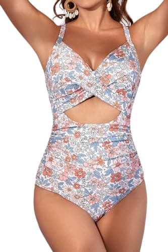 Eomenie Women's High-Waisted Cutout One-Piece Swimsuit with Tummy Control