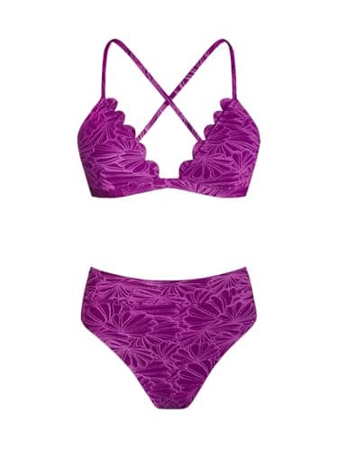 CUPSHE High-Waisted Scalloped V-Neck Two-Piece Bikini Set
