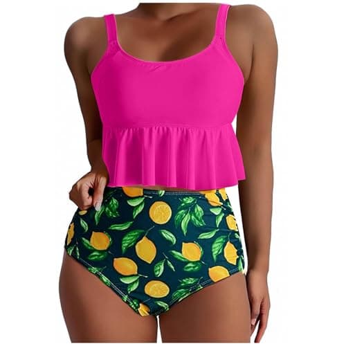 Yxzogd Women's 2025 Summer Ruffle Tankini Bikini Set Floral Swim Suit