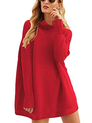 ANRABESS Women's Oversized Casual Long Sleeve Turtleneck Knit Tunic Sweaters 2024 Fall