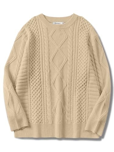 ANRABESS Women's Oversized Crewneck Long Sleeve Cable Knit Pullover Tops 2024 Fall