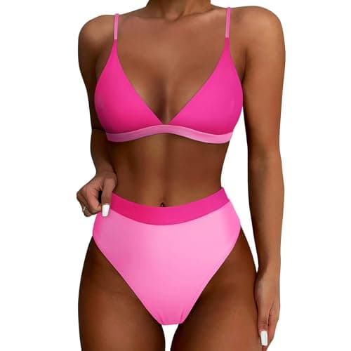 YNCSZEC Women's High-Waisted Spaghetti Strap Push-Up Bikini Swimsuit V-Neck Cheeky Two-Piece