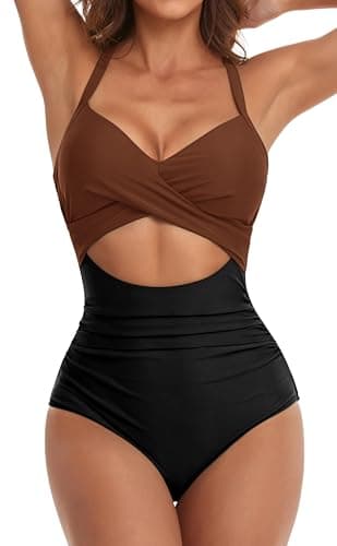 Eomenie Women's High-Waisted Cutout One-Piece Swimsuit with Tummy Control