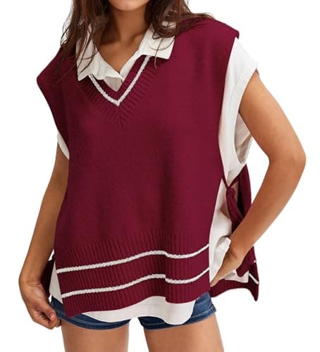 BAIGRAM Oversized V-Neck Striped Side-Tie Pullover Sweater Tank Top
