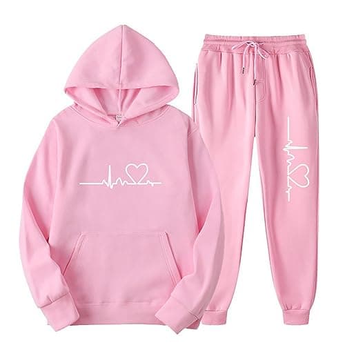 Lastesso Women's Funny Heart Print Baggy Jogger Set with Pockets