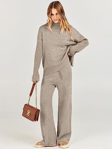 ANRABESS Women's 2-Piece 2024 Fashion Long Sleeve Knit Sweater & Wide Leg Pant Loungewear