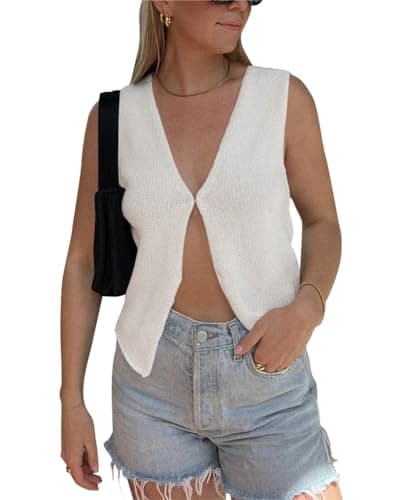 BZB Women's Summer Crochet Sleeveless Sweater Vest