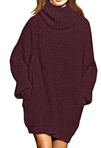 Pink Queen Women's Oversize Turtleneck Long Pullover Sweater Dress