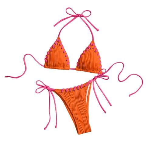 Plus Size Women's Sparkle Tie-Thong High-Waisted Swimwear