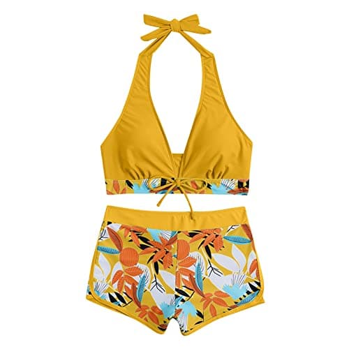 Maidsgop Women's High Waist Tankini Swimsuit Printed Bikini Set Comfortable Padded Bras