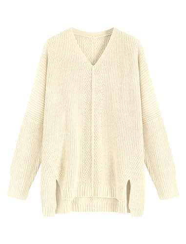 ZAFUL Women's Oversized V-Neck Long Sleeve Knit Sweater Trends Fall 2024