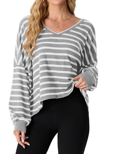 IWOLLENCE Women's Oversized Long Sleeve V-Neck Tunic Sweater Top