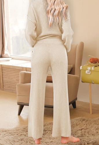 Pink Queen Women's 2-Piece Sweater Set Long SleeveKnit Top Wide Leg Pants Pocket