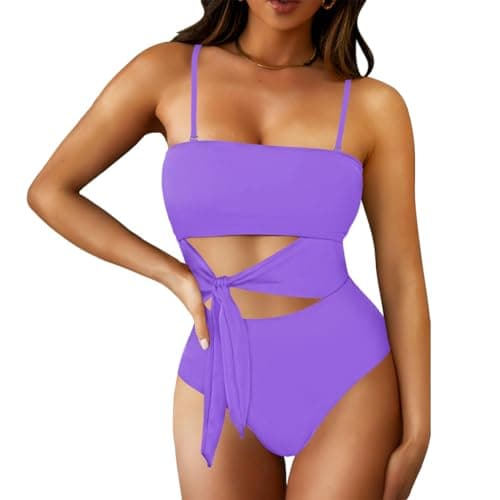 Pink Queen Women's Cutout High Waist Bandeau Monokini Swimsuit