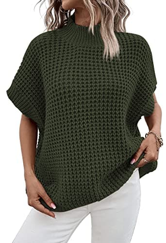 Viottiset Women's Oversized Batwing Sleeve Mock Neck Sweater Vest