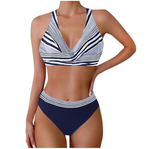 Cethrio Plus Size Vintage Printed Tummy Control Bikini Set