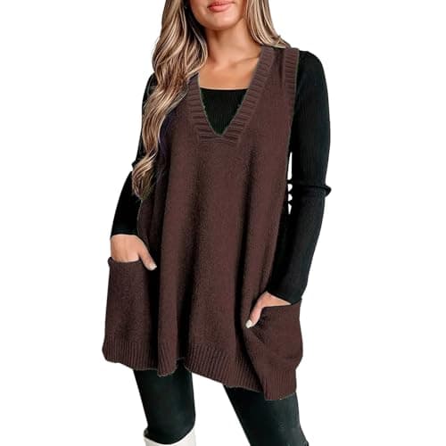 Xoxingysm Women's Oversized V-Neck Knit Tunic with Pockets