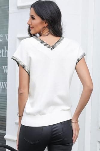 Dokotoo Women's V-Neck Solid Cap Sleeve Knit Sweater Vest