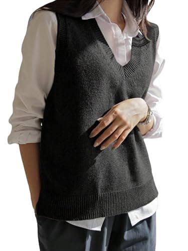 Floerns Women's Solid V-Neck Sleeveless Casual Sweater Vest