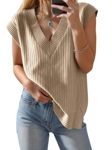 Seiciviy Women's 2025 Spring V-Neck Ribbed Short Sleeve Top