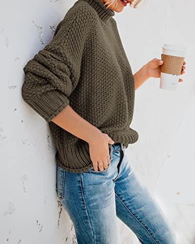 Saodimallsu Womens Oversized Batwing Turtleneck Knit Sweater