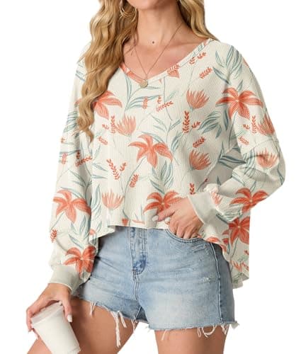 IWOLLENCE Women's Oversized Long Sleeve V-Neck Tunic Sweater Top