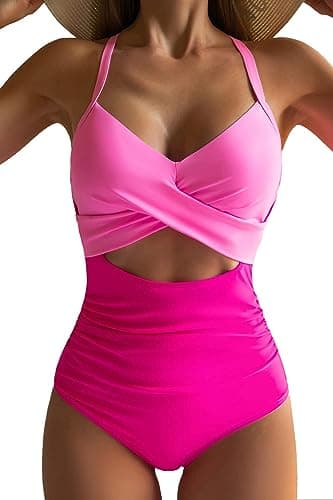 Eomenie Women's High-Waisted Cutout One-Piece Swimsuit with Tummy Control