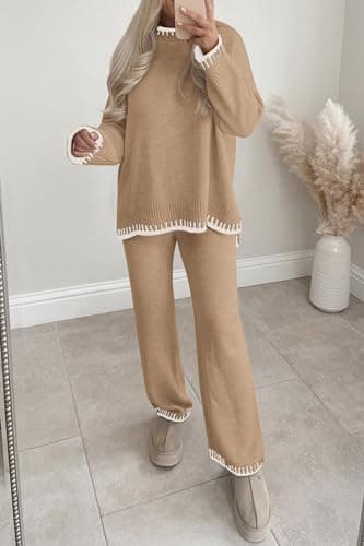 Women's Knit Sweater and Wide Leg Pants Set for Casual Loungewear